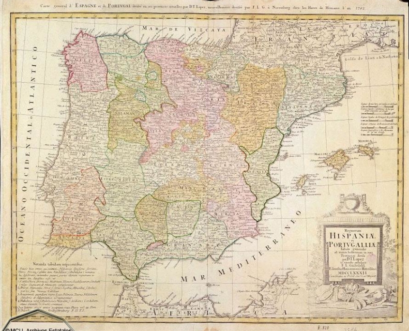 Mapa realizado a raíz de las Relaciones Geográfico-Históricas de Tomás López (1786-1789)